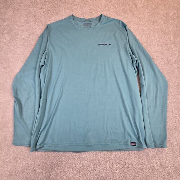 Patagonia Capilene Cool Daily Graphic Long-Sleeve Shirt Mens Large Aqua Flaw - Picture 3 of 7